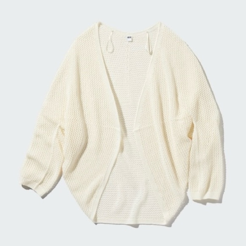 Uniqlo| Cream 3D Knit Oversized Seamless Mesh Cardigan Sweater Sz XL